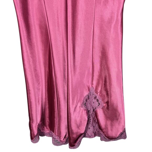 Delicates Pink Paisley Satin Robe & Chemise Set L/M Lace Trim Lingerie Romantic - Picture 4 of 11